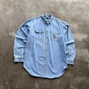 Vintage 90's Disney goofy denim button up shirt embroidered